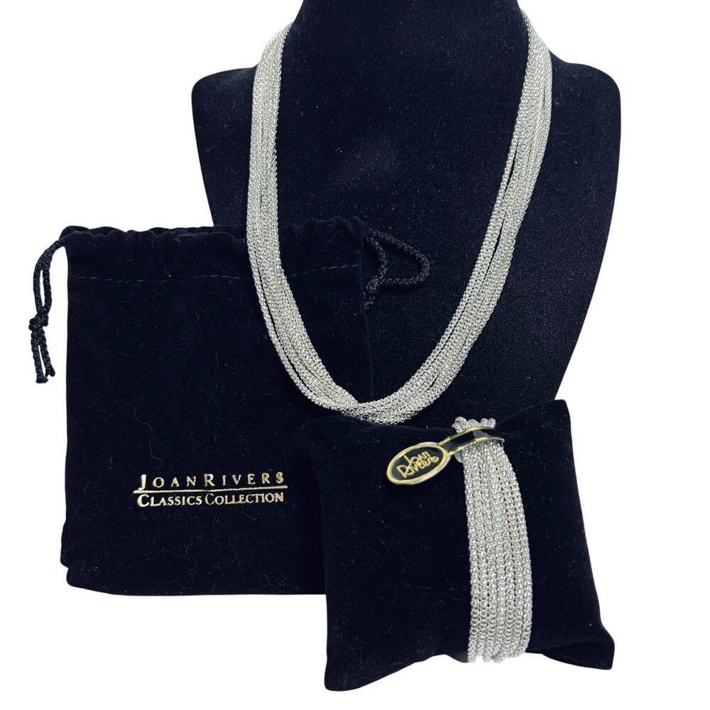 Joan Rivers 7 Strand Silver Tone Popcorn Rope Chain Necklace And Bracelet (6018)